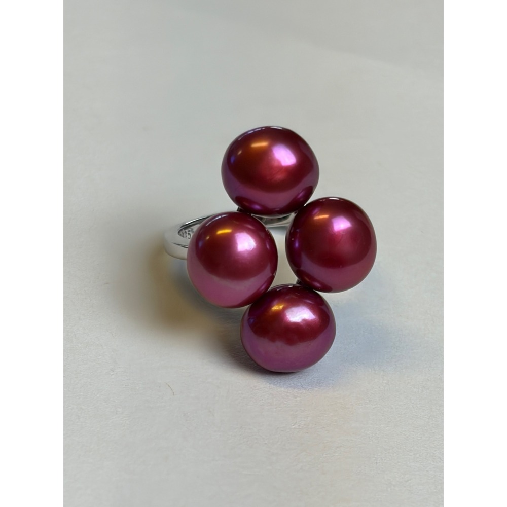 Honora Pearl Cluster Ring Size 7 Red Pink Sterling Silver 925 Statement Cocktail - Picture 9 of 10